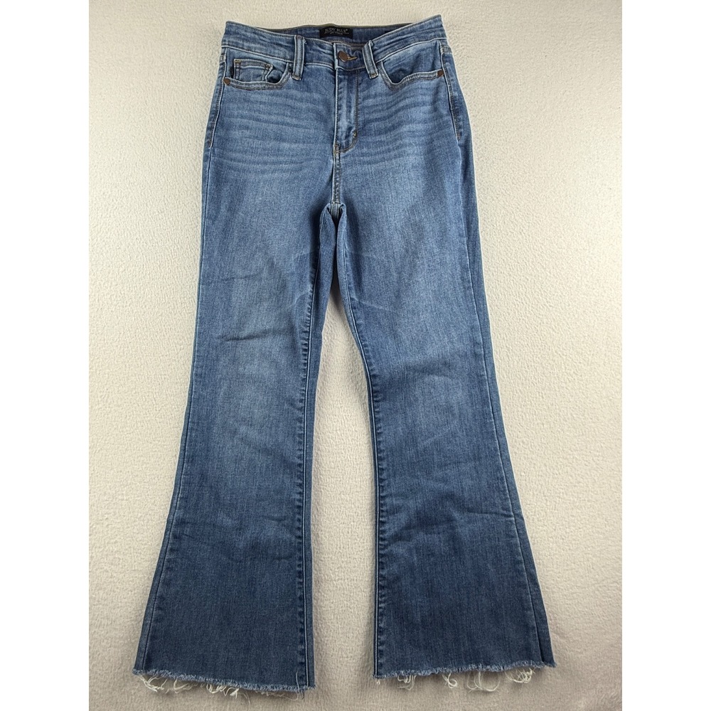 Judy Blue Flare Jeans Medium Wash Raw Hem High Rise JB82588MD-CO Womens 5/27